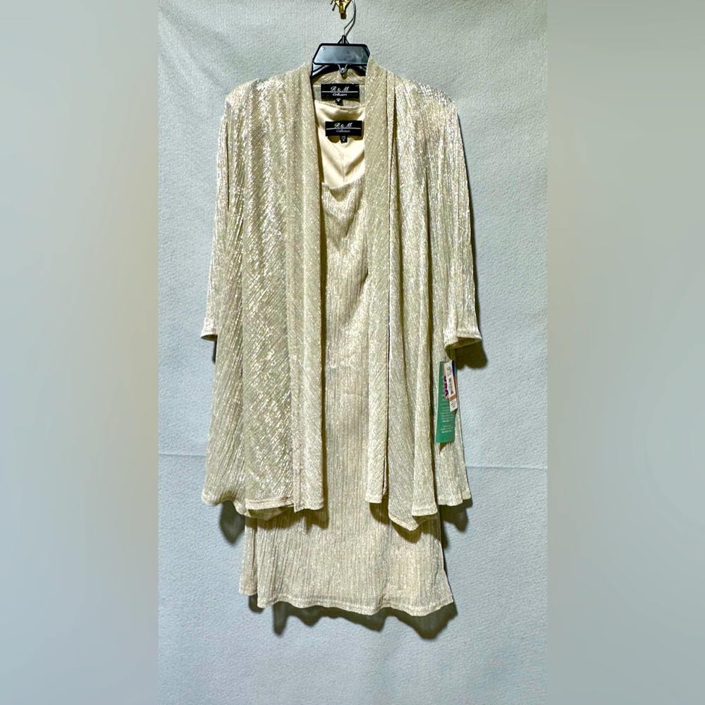 R&M Collection Champagne 2 piece sheath dress set Size 12 New With tags